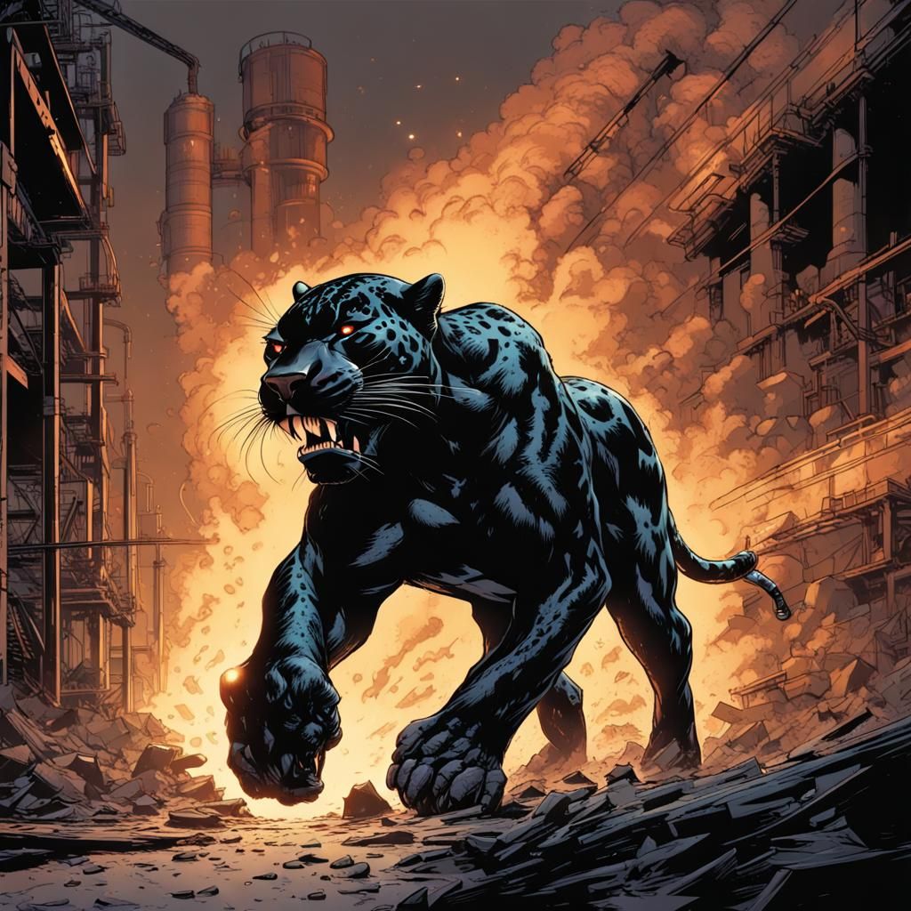 Jaguar Walks Away from Explosion in Comic Book Style