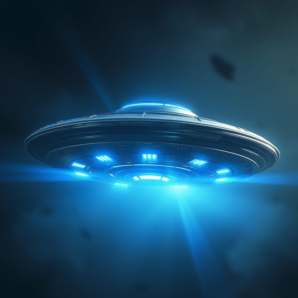 Sleek Metallic UFO Hovers in Futuristic Atmosphere