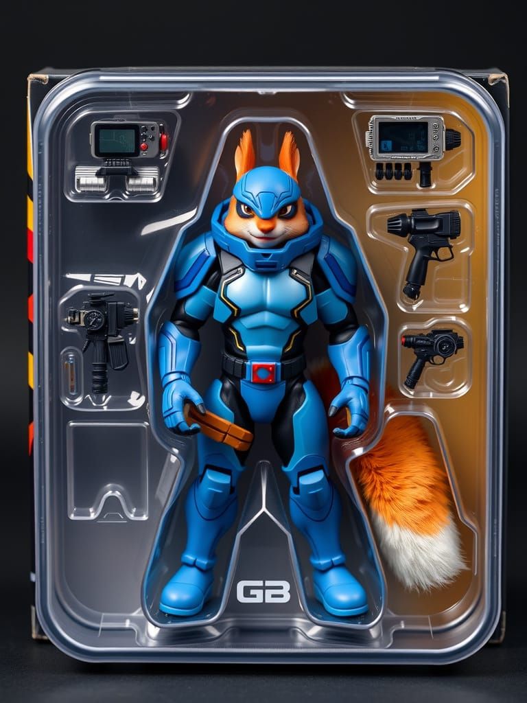 Squirrel Superhero in Blue Armor Action Figure Box