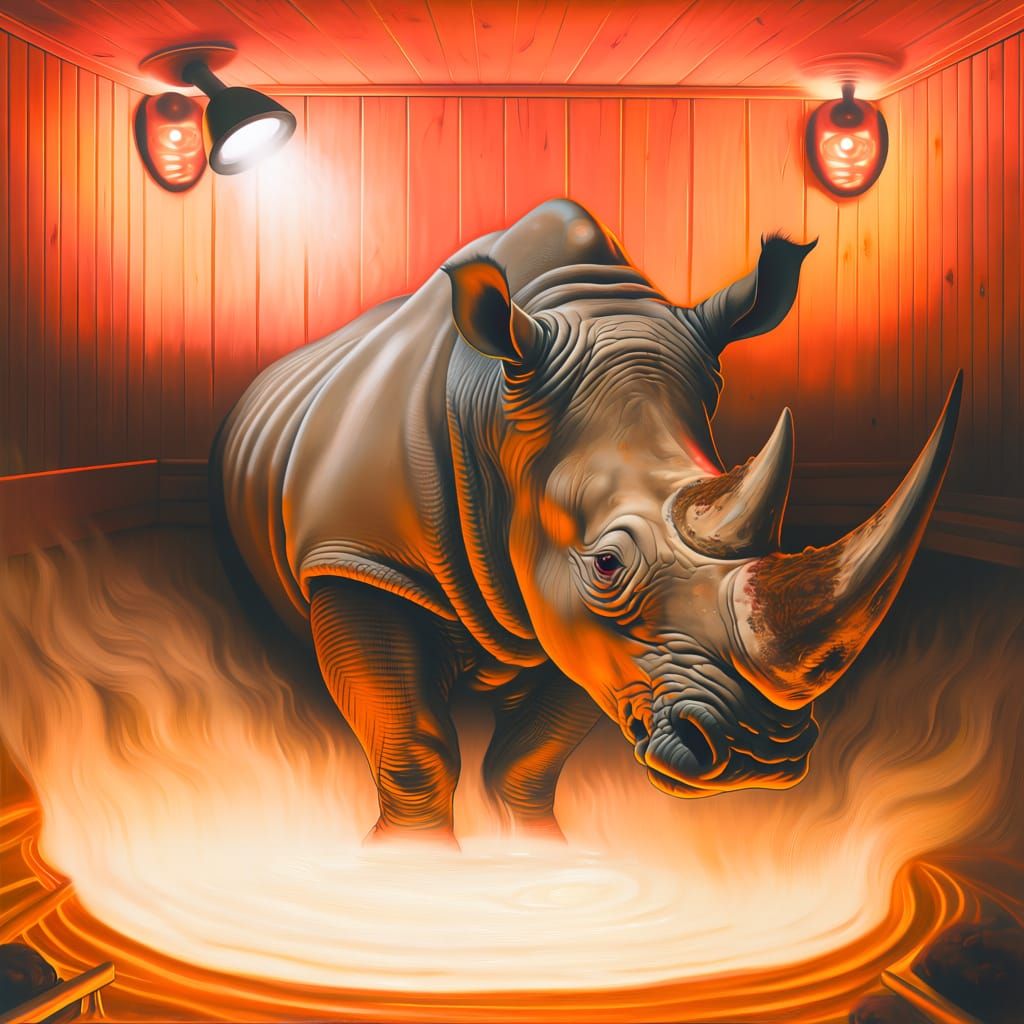 Rhino sweating in a sauna