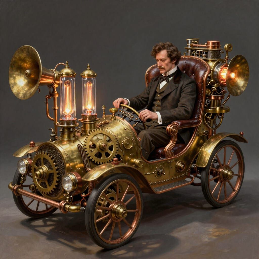 Steampunk Time Machine with Victorian Gentleman