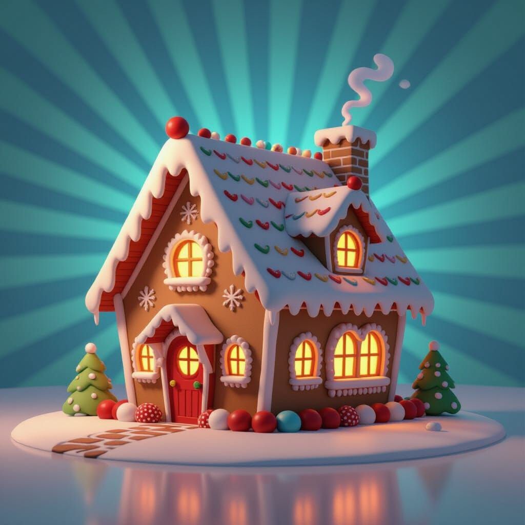 Whimsical Gingerbread House in Vibrant 3D Cartoon Style