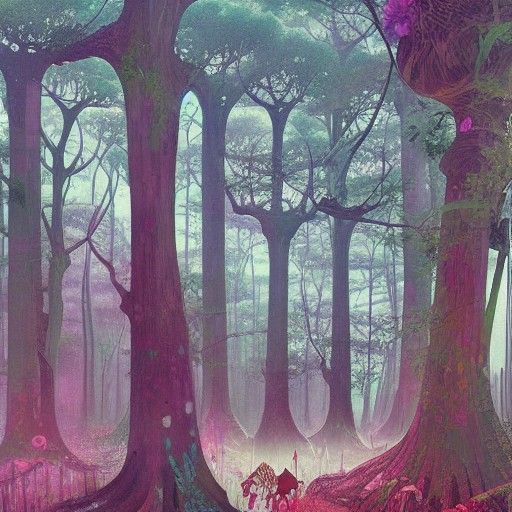 Fantasy Forest with Glowing Bulbs: A Precisionist Masterpiec...