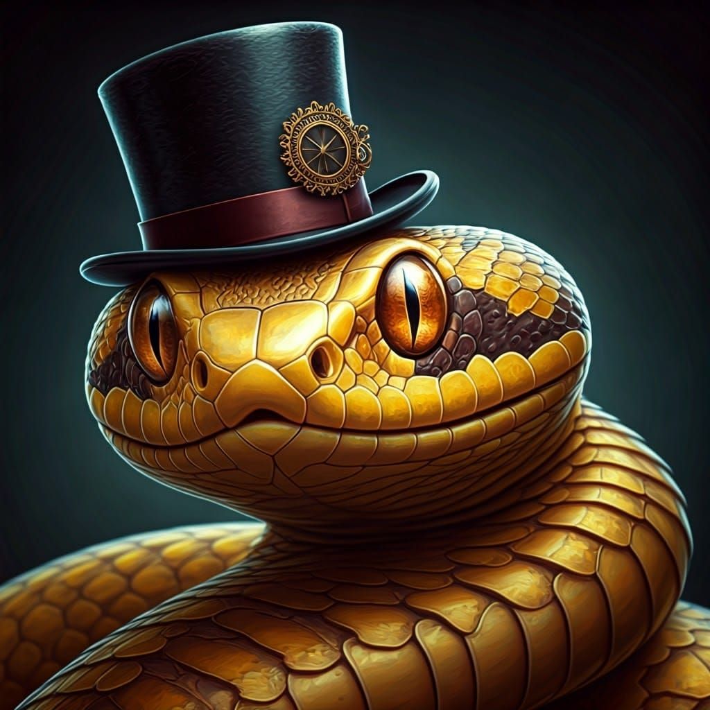 Chibi Steampunk Corn Snake in Oil Painting Style