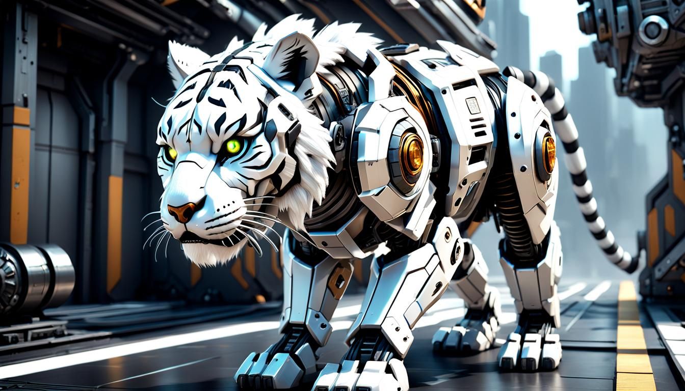 Futuristic White Tiger Furry Character in Sci-Fi Style