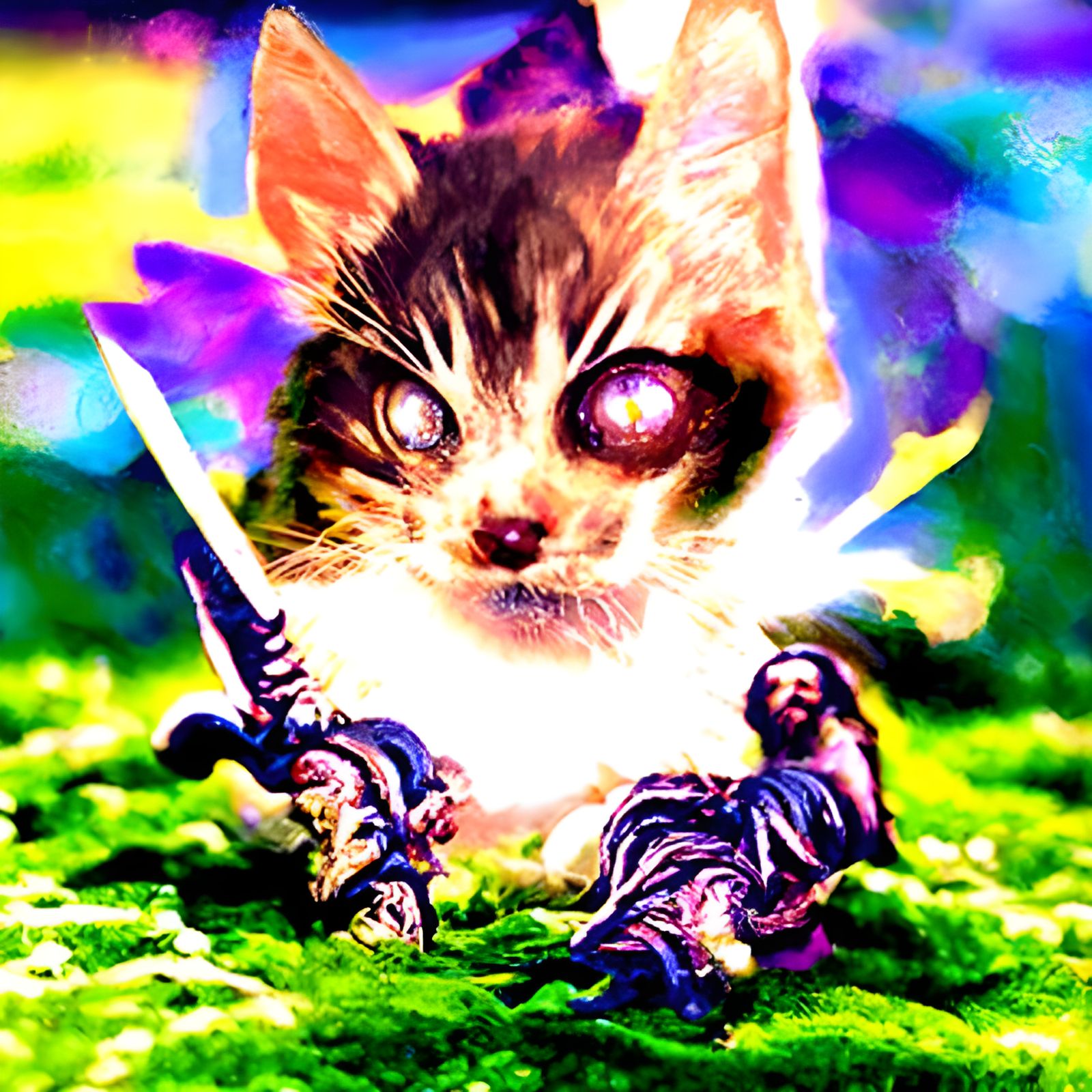 Ornate God-Kitten Slaying Hydras with Sword