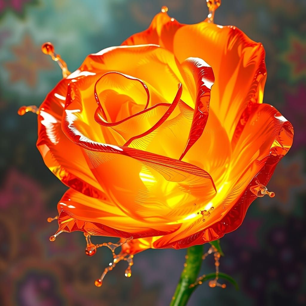 Vibrant Orange Citrine Rose in Hyperrealistic Art