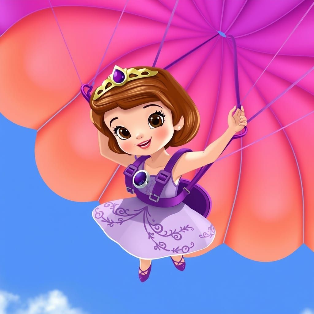 Princess Sofia Skydiving with Purple Parachute