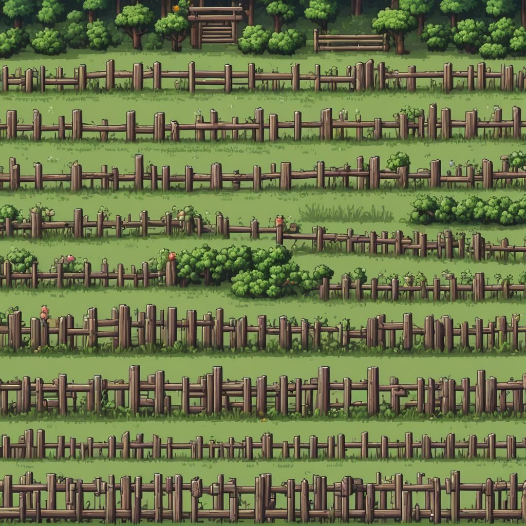 8-Bit Pixel Art Wooden Fence Sprite Sheet