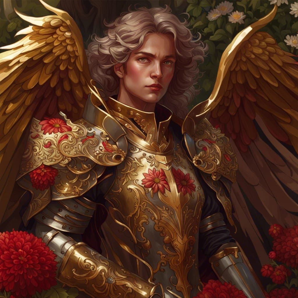 Angel Knight Portrait in Victorian Garden, Hyperdetailed