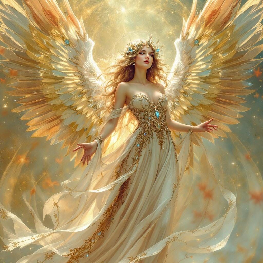 Fantasy Angel Adorned with Jewels in Art Nouveau Style