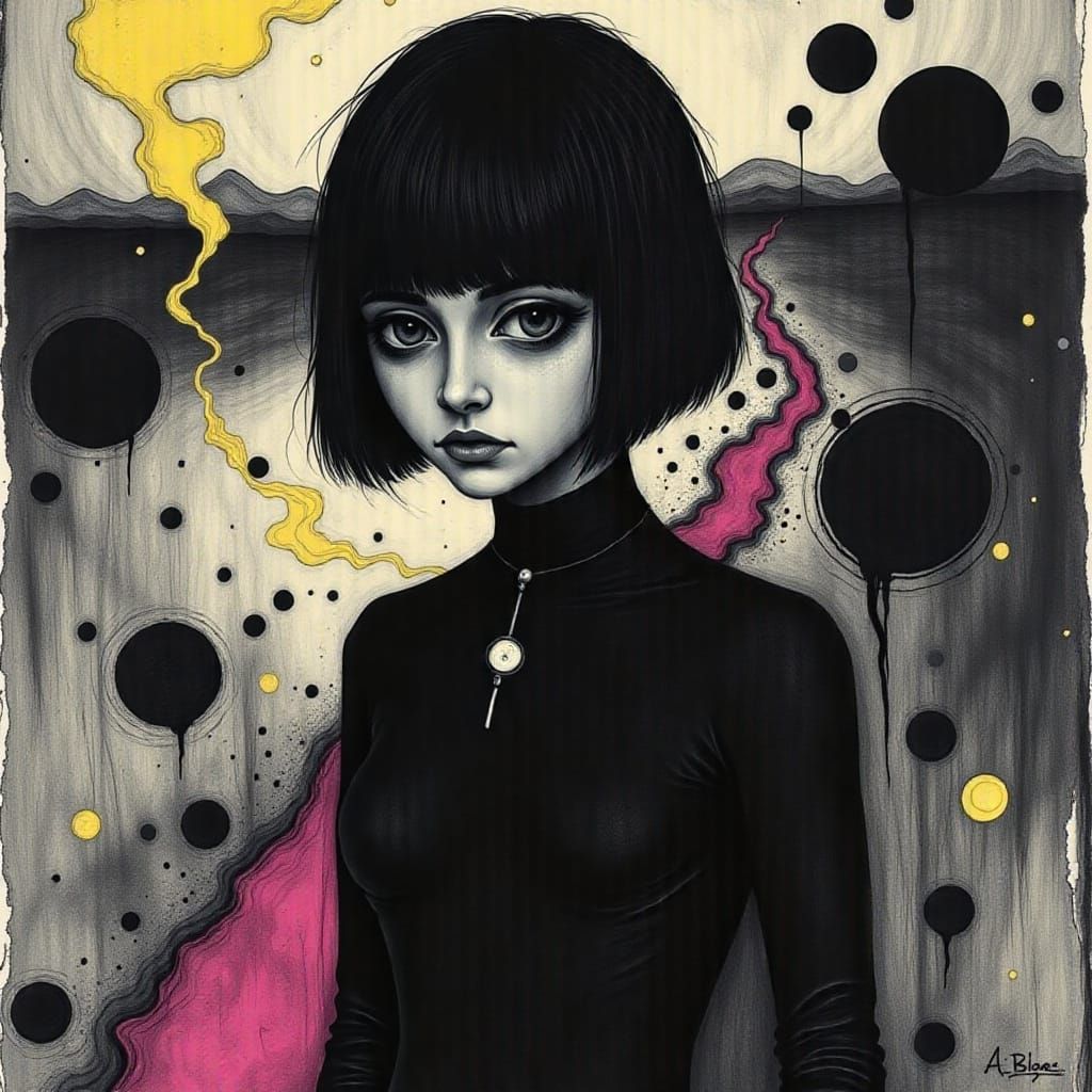 Dejected Woman in Darkwave Style with Painterly Textures