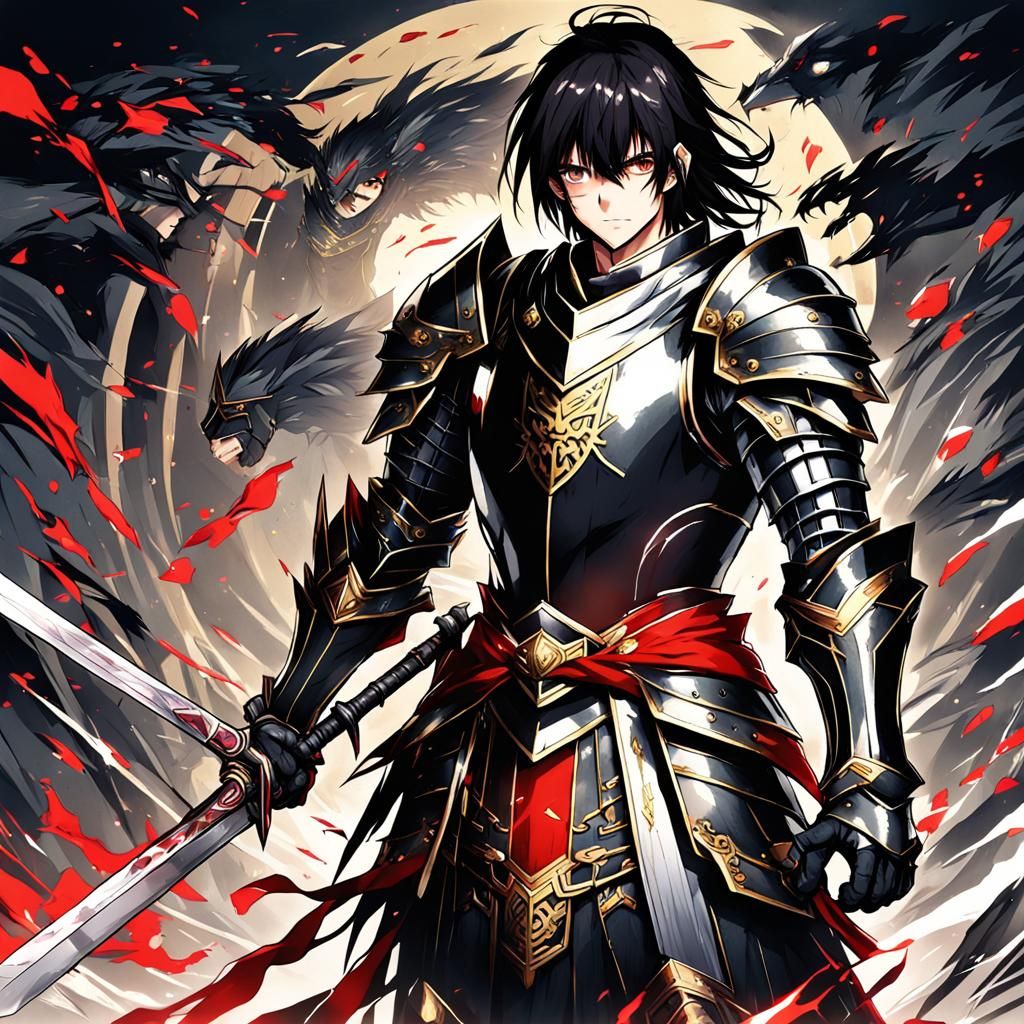 Anime Knight with Sword in Japanese Manga Style