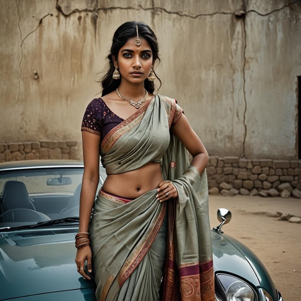 Indian Woman in Saree by Sports Car Portrait