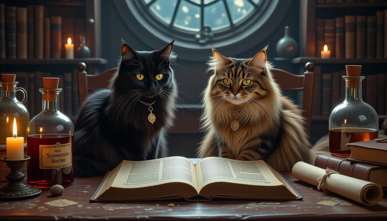 Enchanted Desk: Cat, Owl, and Witchcraft in Volumetric Light