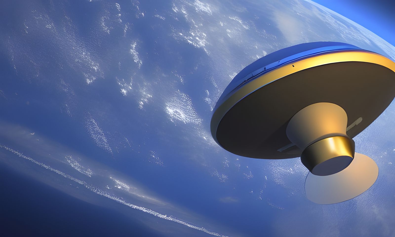 Flying Saucer Orbiting Earth: 3D Render