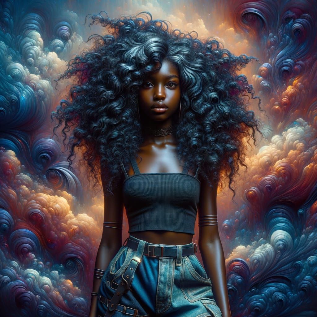 Surreal Fantasy Portrait of a Young Black Woman in a Vibrant...
