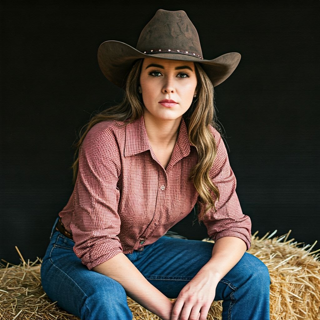 Classy Cowgirl Portrait in Gritty Film Noir Style