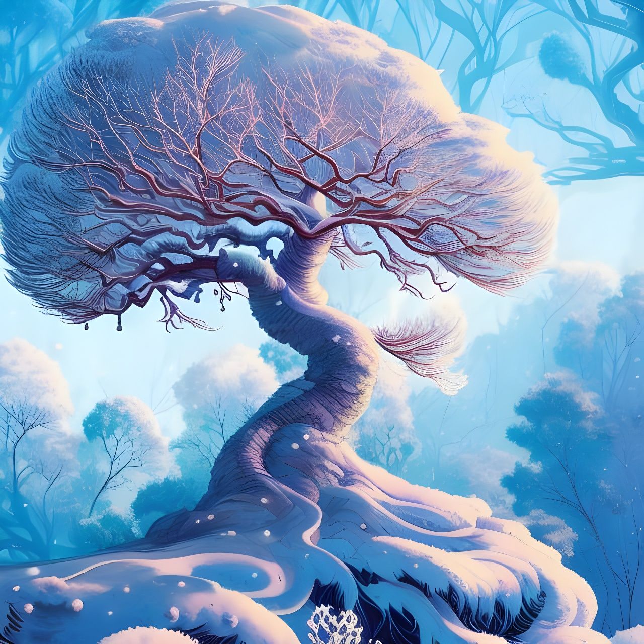 Winter Tree in Japanese Art Style