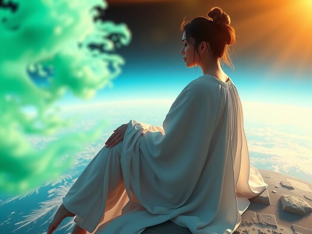 Ethereal Woman on Earth in Stylized 3D Rendering