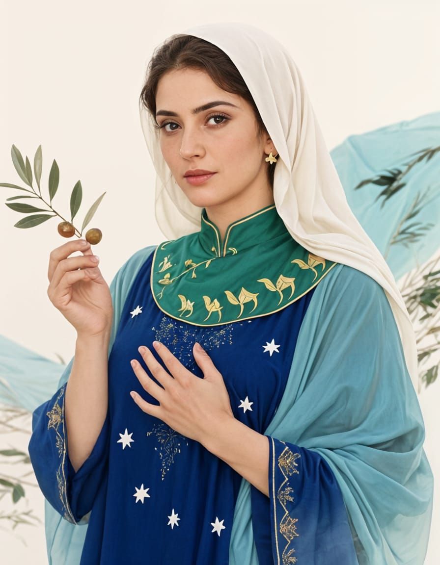 Palestinian Woman in Tatreez Dress with Silk Road Embroidery