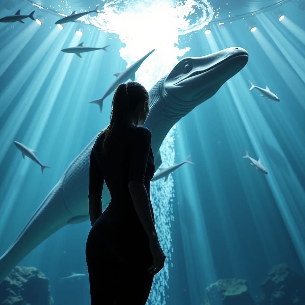 Surreal Aquarium Scene with Plesiosaurus Burst