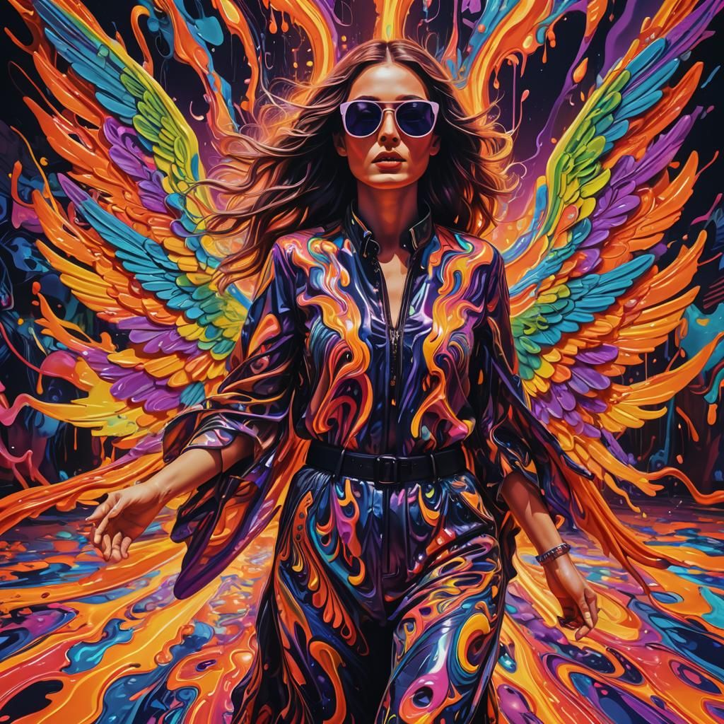 Psychedelic Trip: Woman in Melting Neon Colors