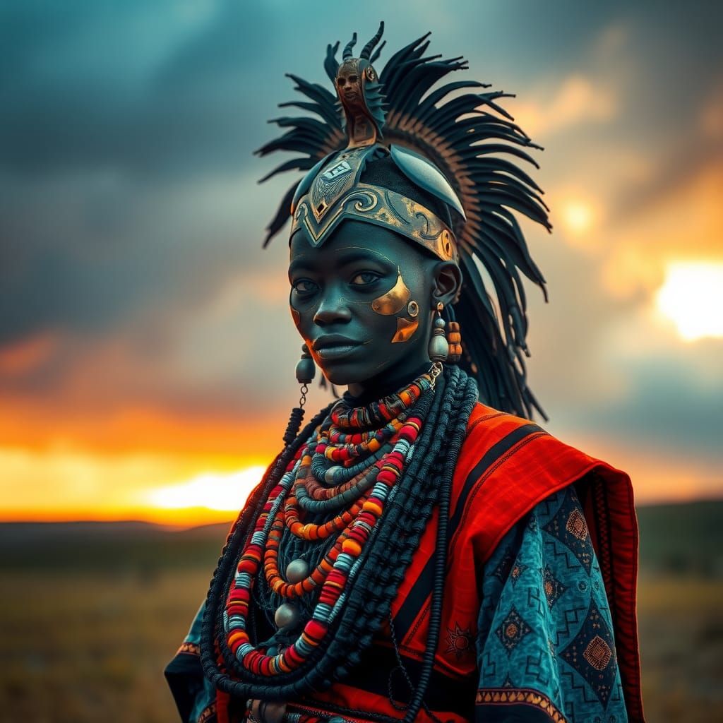 Afrofuturist Masai Queen with Bronze Mask