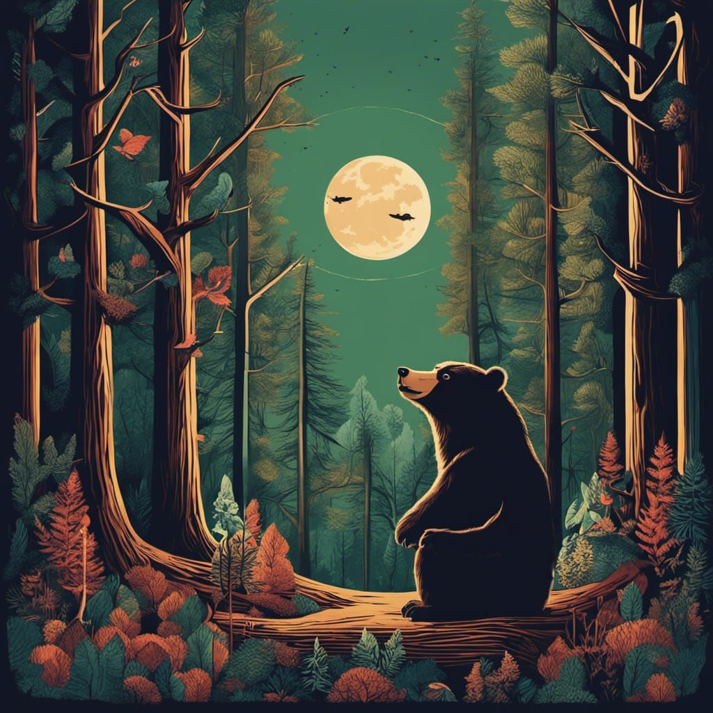Bear Politician Addresses Forest Animals in Limited Palette