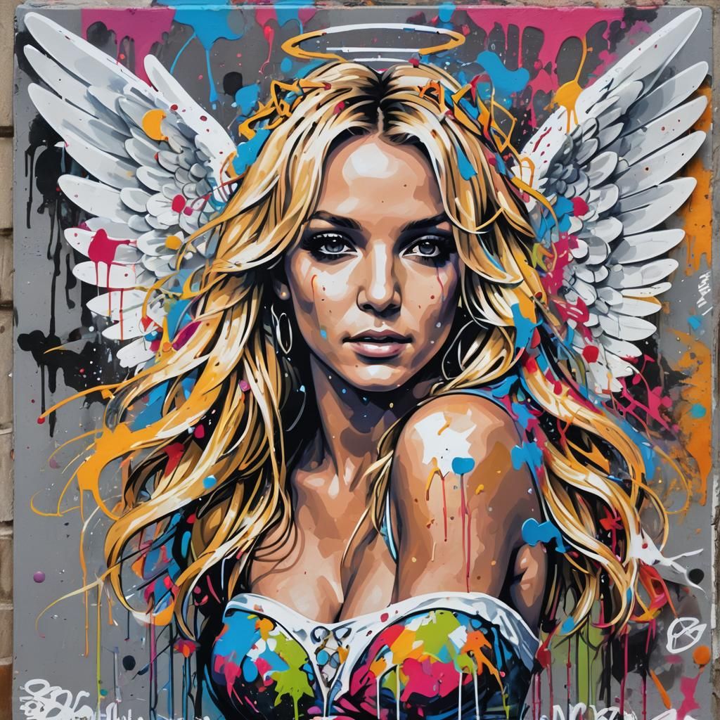 Britney Spears as Angel in Graffiti Art Style