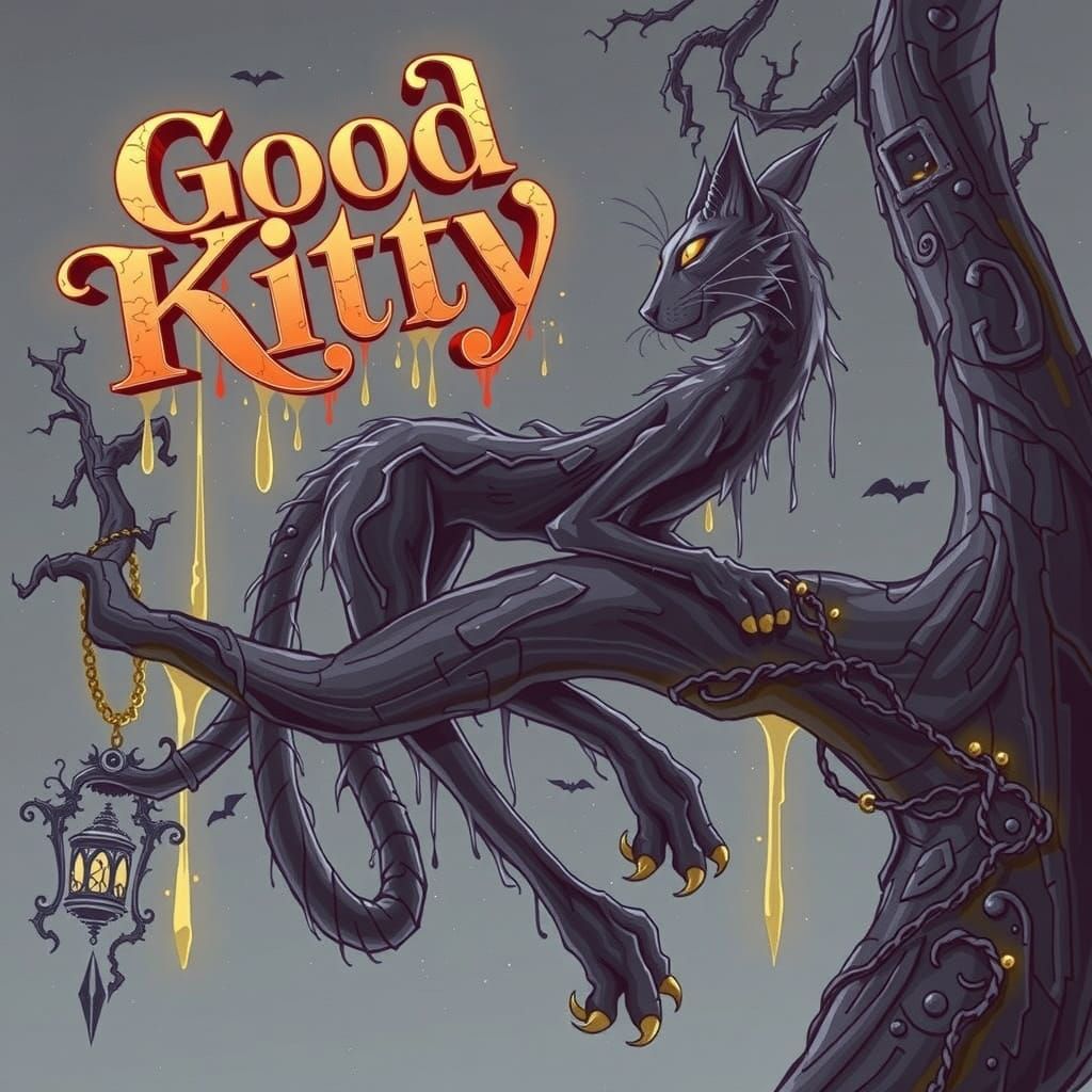 Text that says, "Good Kitty" in a 3D bold, dripping fantasy ...