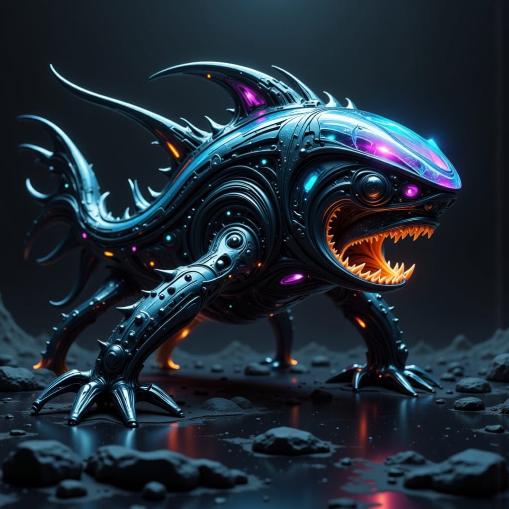 Alien Shark Creature with Bioluminescent Armor