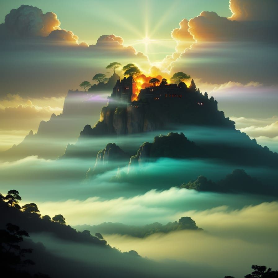 Surrealist Landscape with Burning Tyger in Ethereal Glow