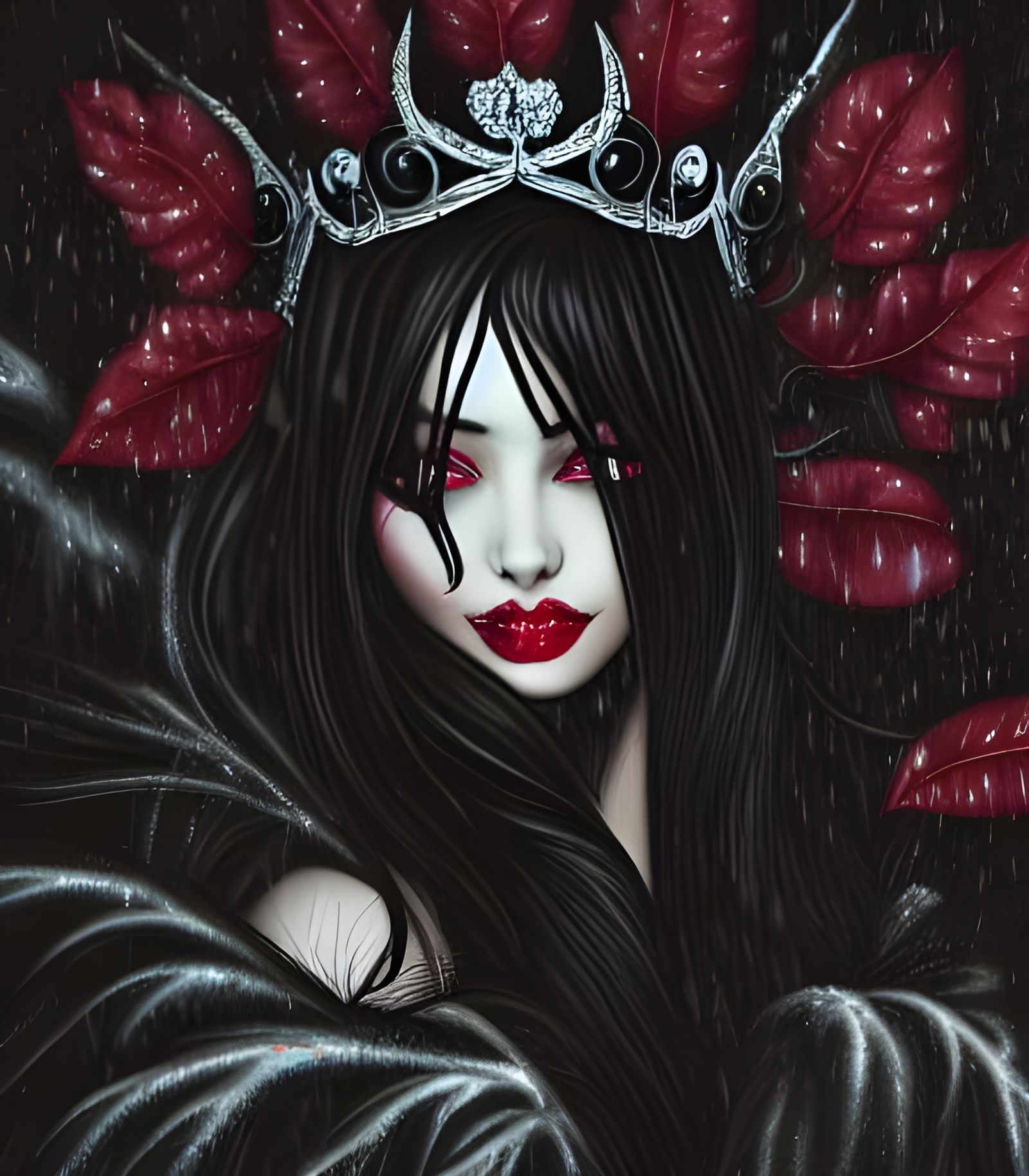 Evil Princess in Snowstorm with Mistletoe, Noir Style