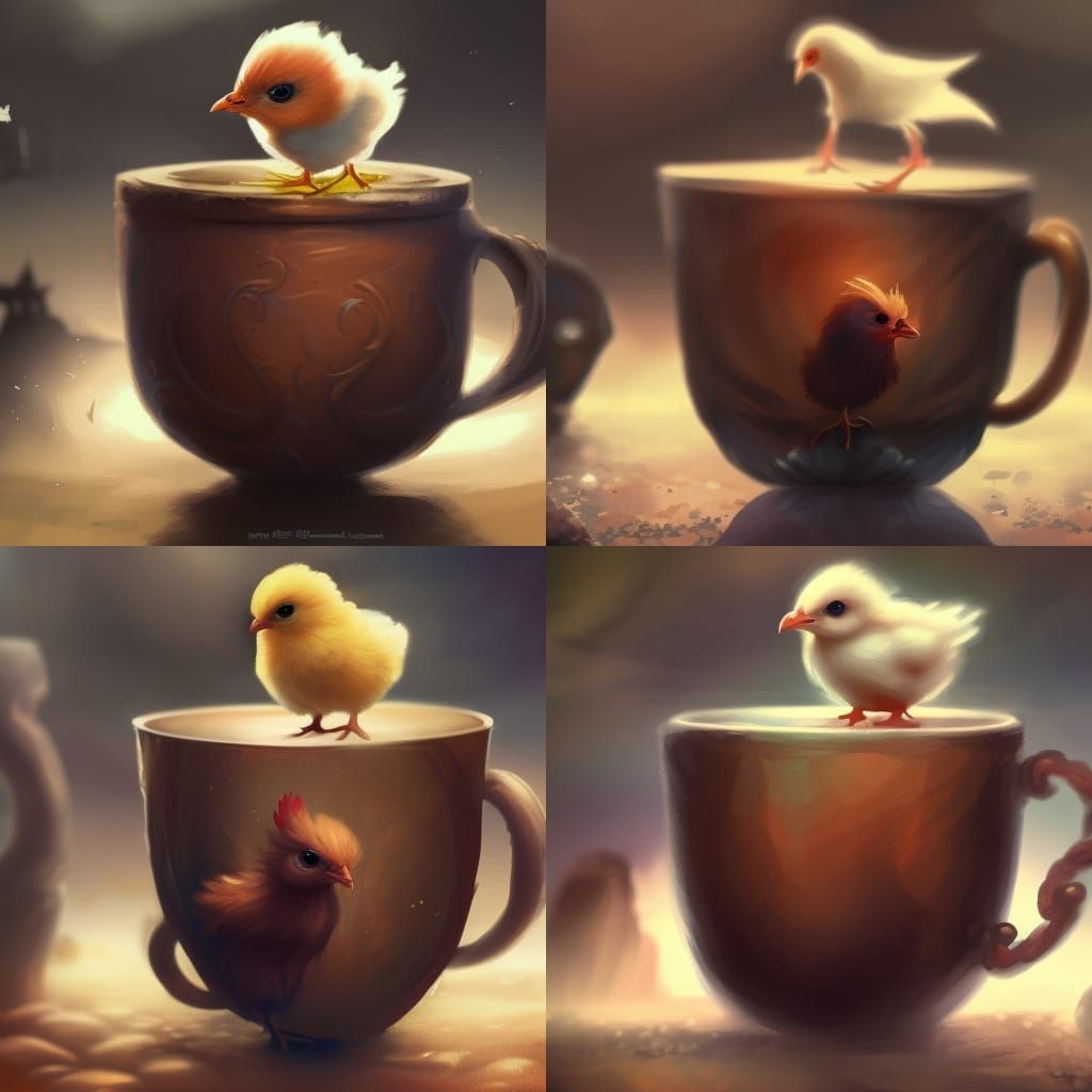 Adorable Tiny Chicken in a Cup: Digital Art