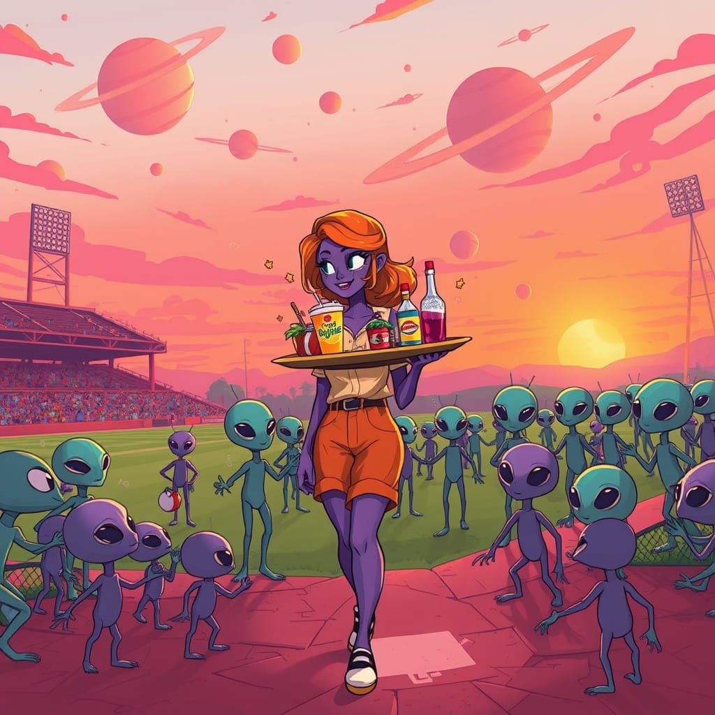 Vibrant Baseball Field Scene Unfolds Amidst Extraterrestrial...