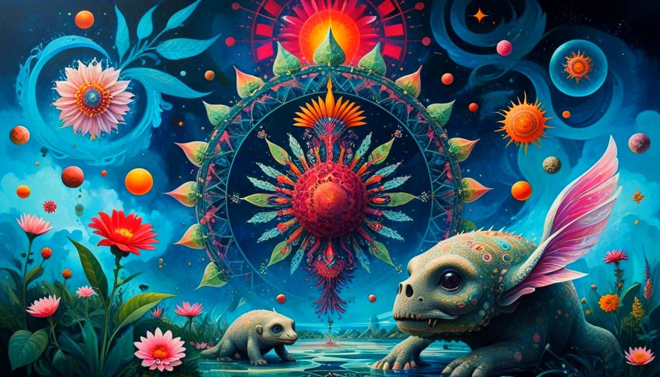 Psychedelic Plant Mandalas in Teal