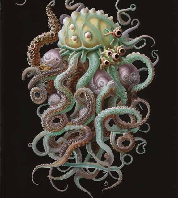 Detailed Book Illustration: Sea Life, Robot, and Animals