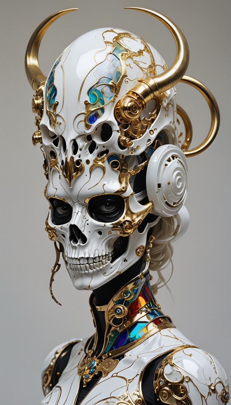 Highly detailed female cyborg, white porcelain
