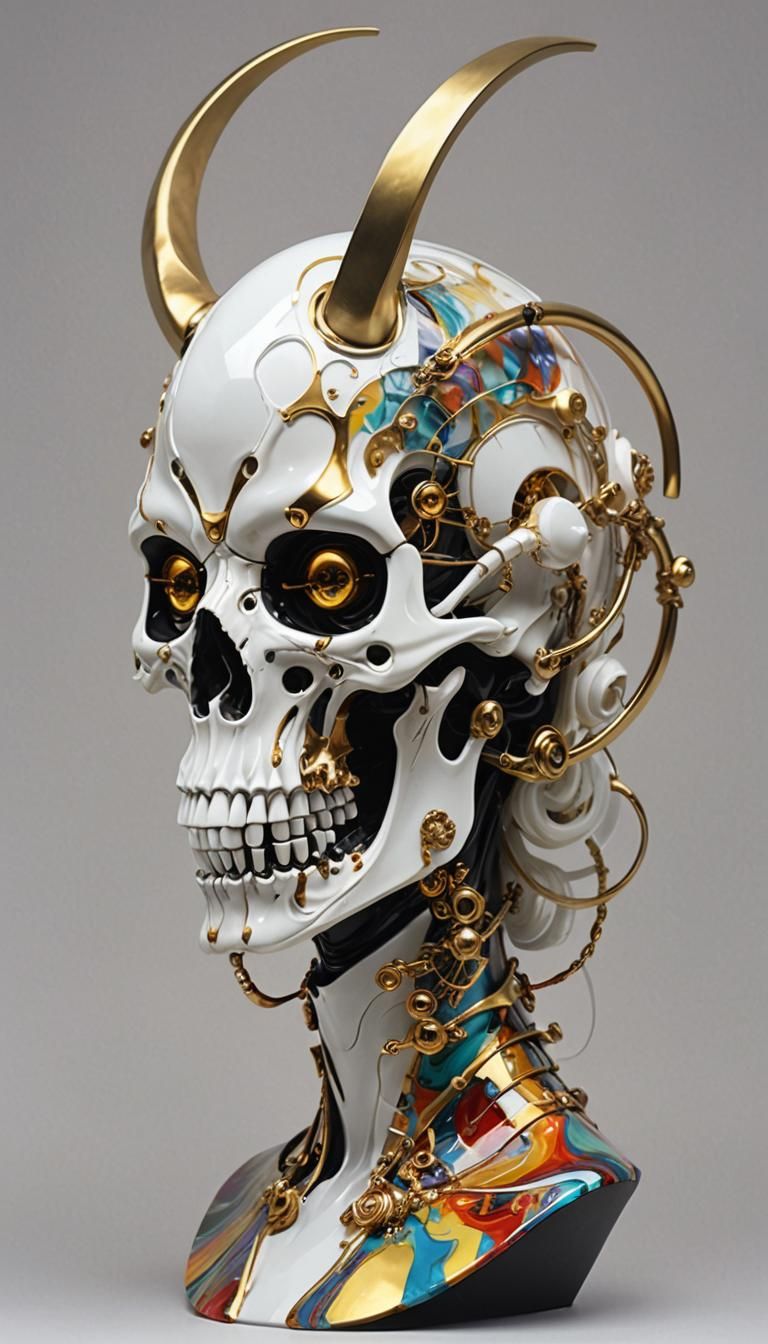 Highly detailed female cyborg, white porcelain