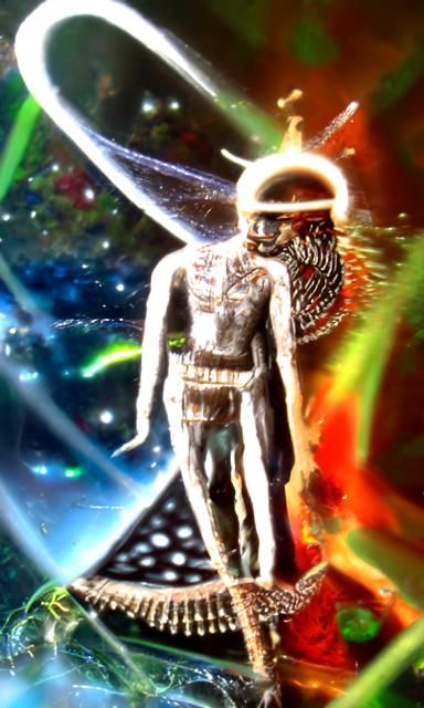 Enki Returns: Holographic Sumerian God Illustration