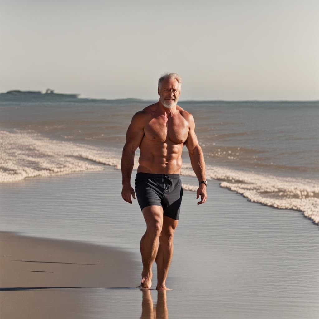 Hunky Man Shows Off on a Sunny Beach