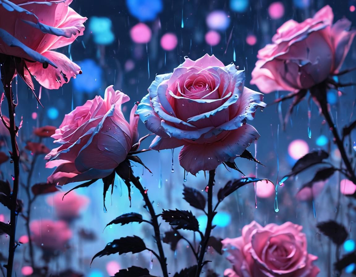 Neon Holographic Watercolor with Bokeh Roses