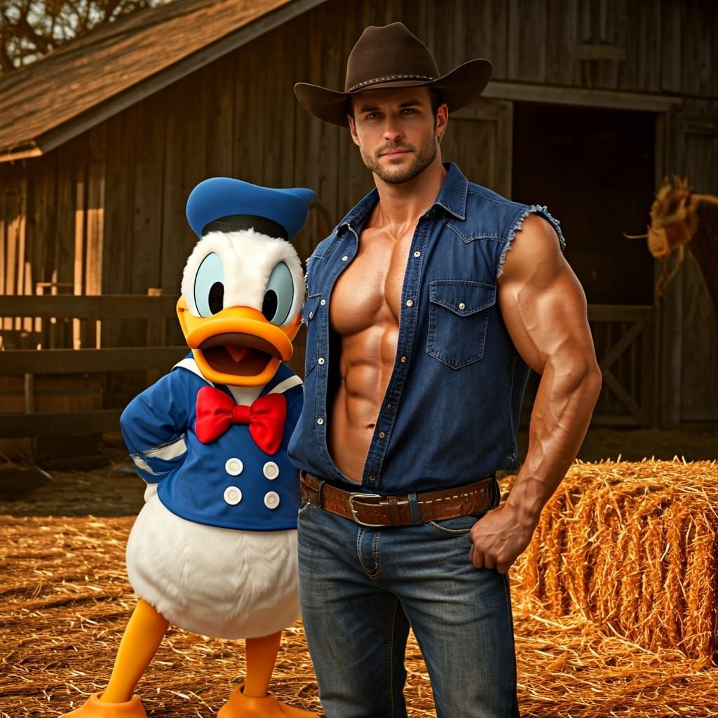 Cowboy and Donald Duck on the Farm