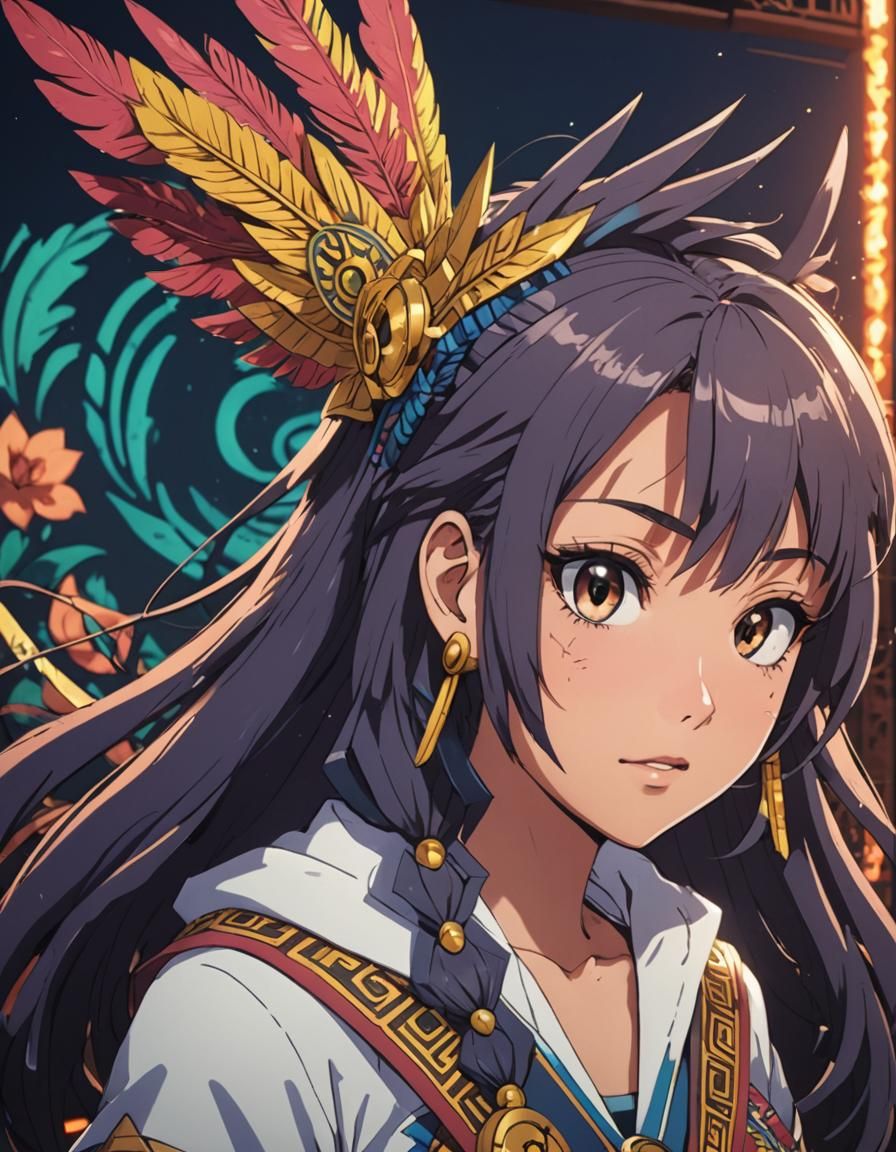 Aztec Maya Manga Anime Girl in Cel-Shaded Style