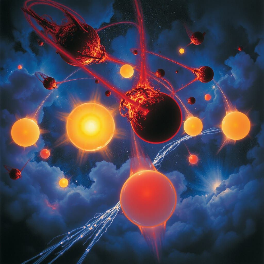 Cosmic Ballet of Light and Shadow Orbs