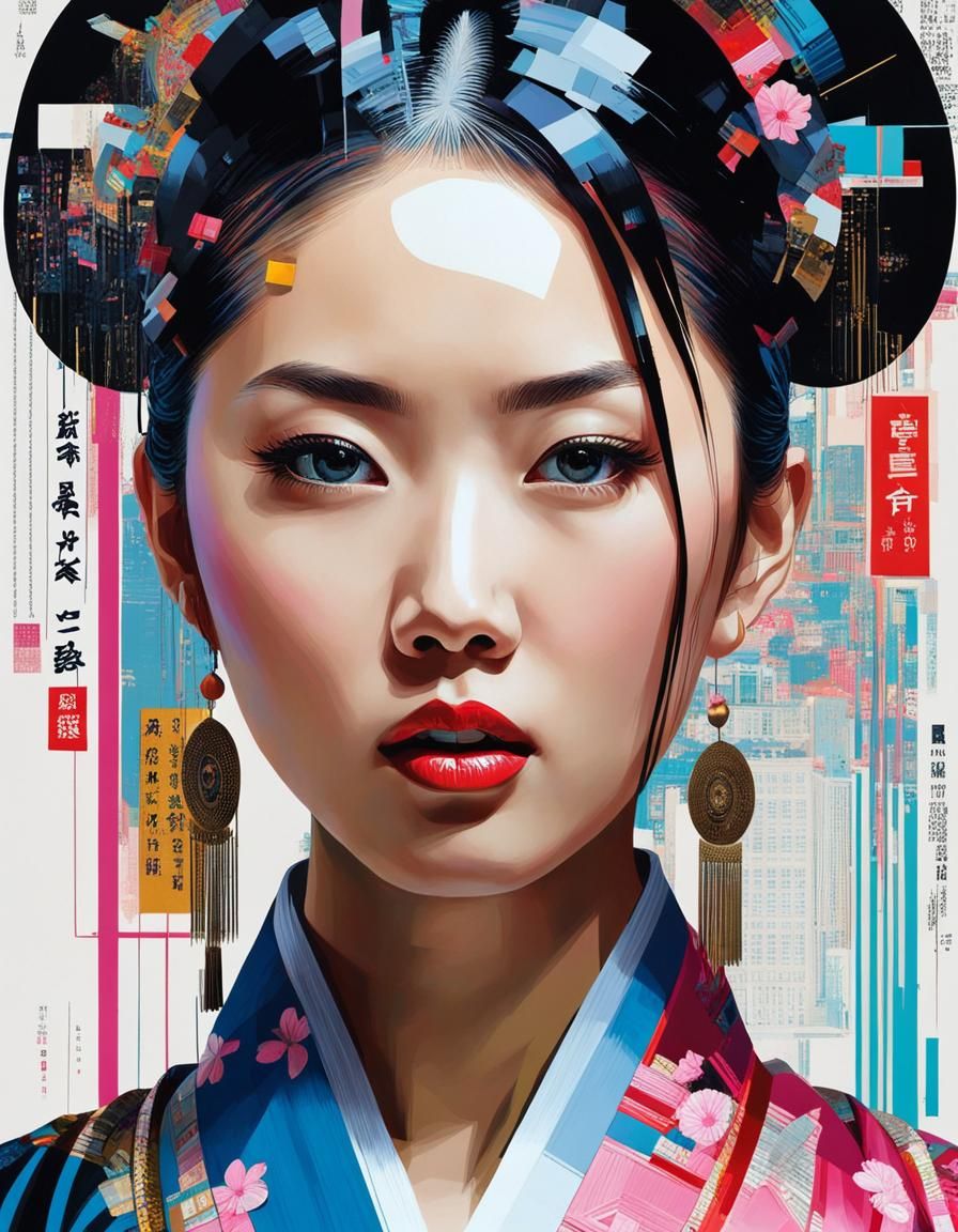 Glitch Art Portrait of Asian Woman