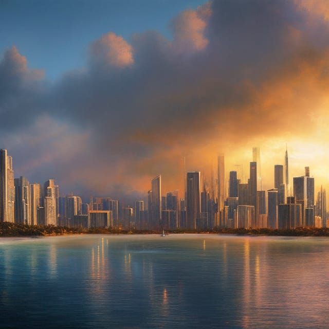 Miami Sunset: Hyperrealistic Painting with Brush Strokes