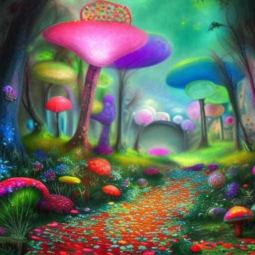 Snowy Fairytale Mushroom Land Illustration