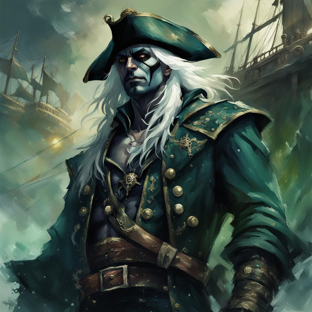 Drow Pirate Captain with Spider Armor, Fantasy Art